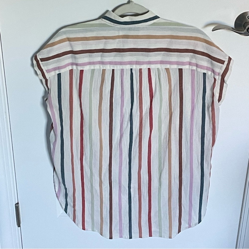 Madewell Gauze Central Button Down Tunic Shirt in Rainbow Stripe 35927 - Picture 10 of 15